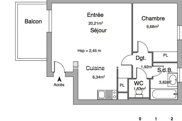 Appartement 2 pièces 44 m²