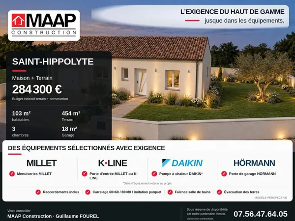 Projet de construction · Projet PERSPECTIVE de plain-pied à Saint-Hippolyte