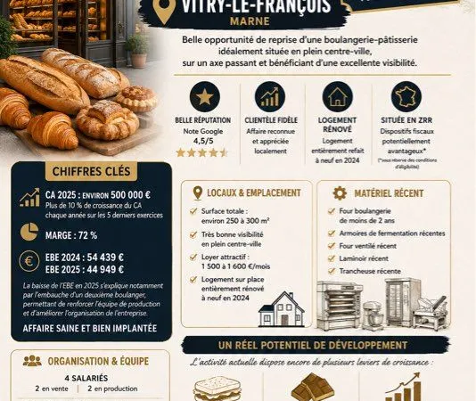 Boulangerie-pâtisserie à céder - vitry-le-françois (marne)