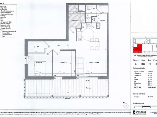 Appartement 3 pièces 63 m²