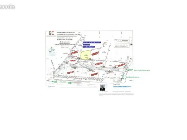 Terrain 685 m² Colombieres Sur Orb