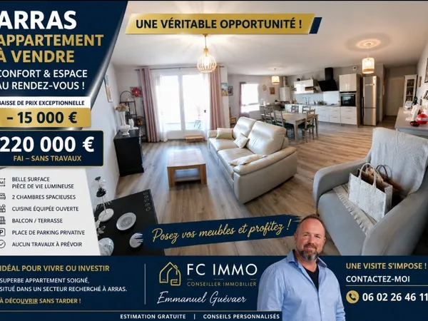 Appartement de 75 m2 en résidence proche centre Arras, 2 cha