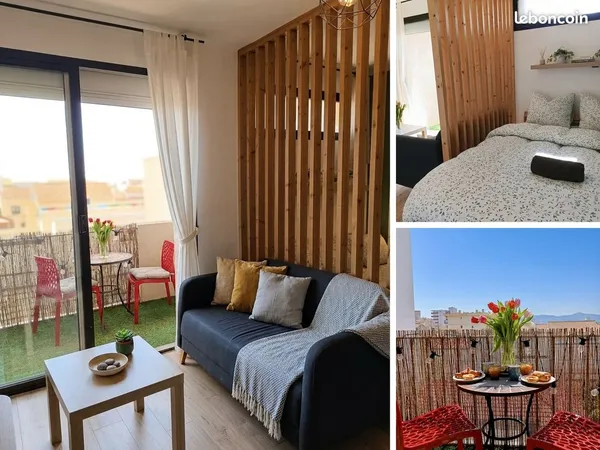 Canet-Plage - Studio meublé rénové avec balcon plein sud - Fibre & clim - Sans frais d'agence