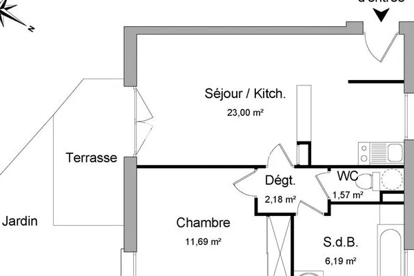 Appartement 2 pièces 45 m²