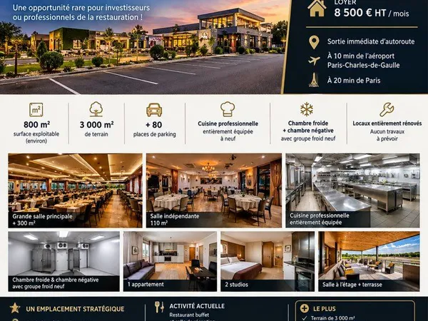 Fonds de commerce énorme potentiel restaurant & salle de réception