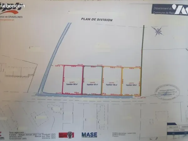 Terrain 597 m² RECQUES SUR HEM