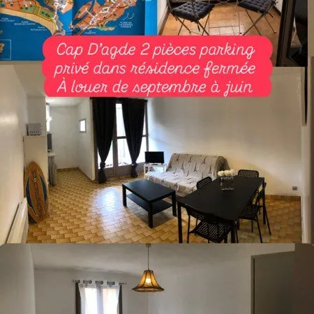 2 pièces parking privée tout à pieds de septembre à juin