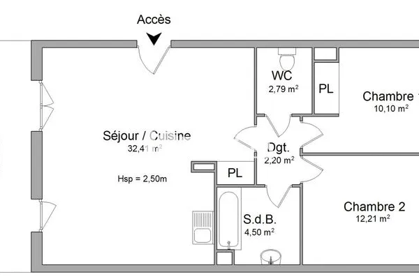 Appartement 3 pièces 64 m²