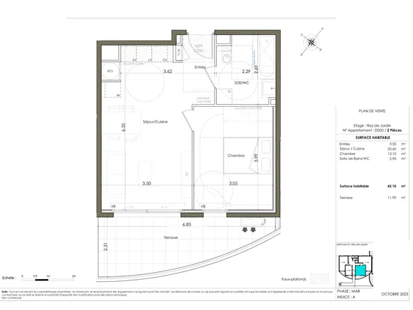 Valbonne – 2 pièces en rez-de-jardin avec terrasse