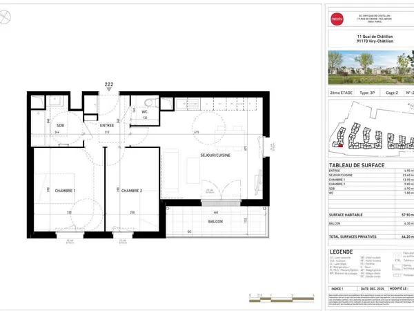 Appartement 3 pièces 58 m²