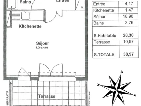 Studio 1 pièce 28 m²
