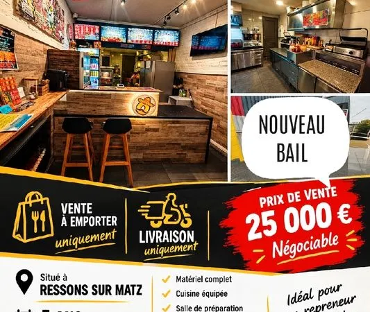 Fond de commerce restaurant rapide kebab tacos crousty burger chicken URGENT