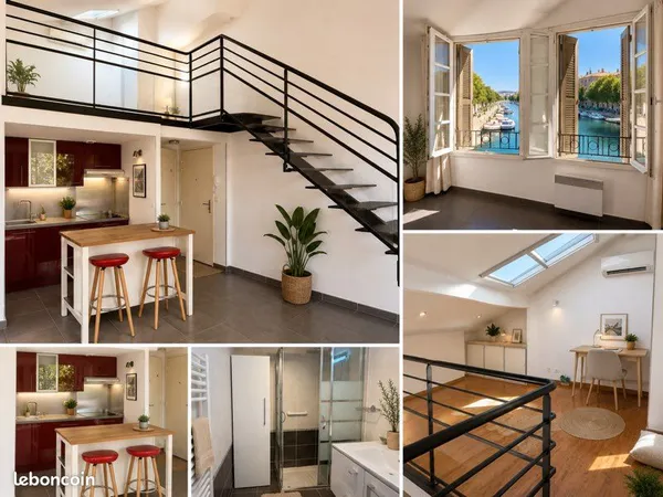 MARTIGUES CENTRE - T2 LOFT AU DERNIER ÉTAGE - VUE CANAL - 45,5 m² + MEZZANINE
