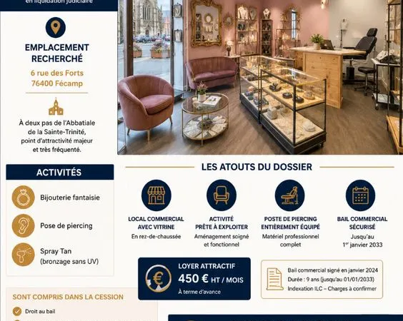 Bijouterie, fonds de commerce 45 m² FECAMP