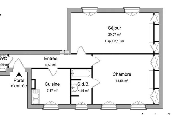 Appartement 2 pièces 58 m²