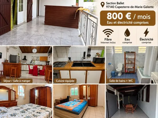 Maison T3 meublée - 800 charges comprises - Marie-Galante