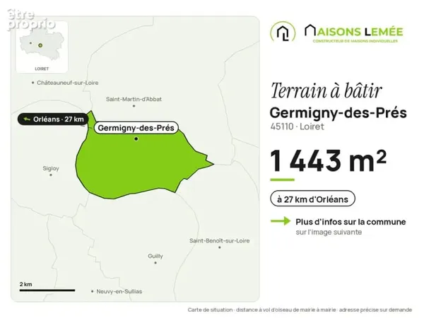 Terrain à bâtir 1 443 m² à Germigny-des-Prés