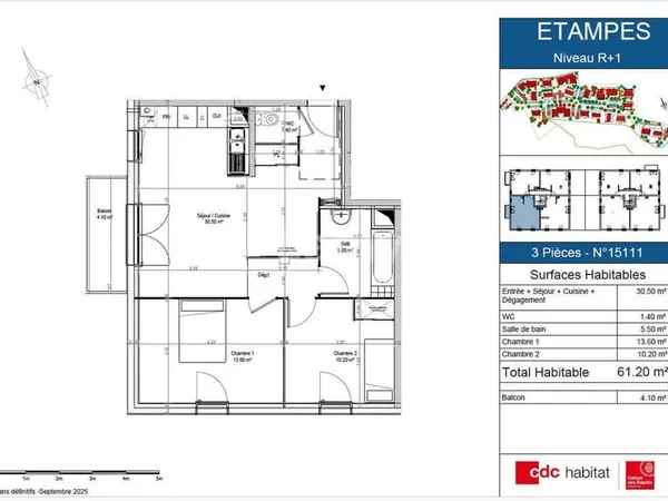 Appartement 3 pièces 61 m²
