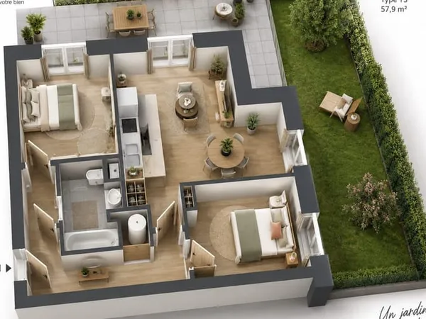 Appartement 3 pièces 58 m²