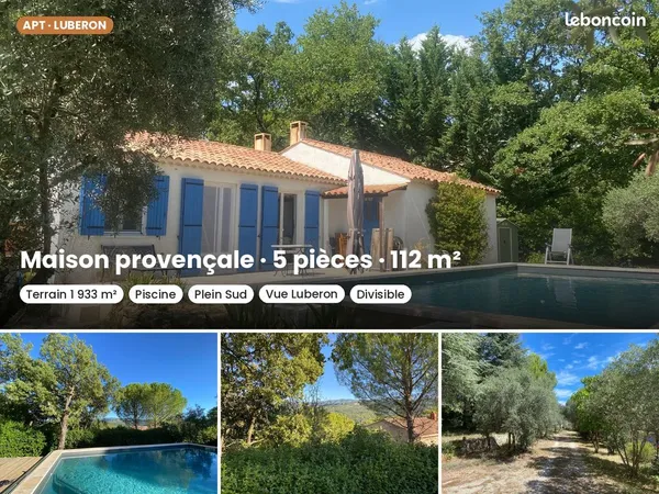 Apt, Luberon - Maison 112 m², piscine, terrain 1 933 m² divisible, plein Sud