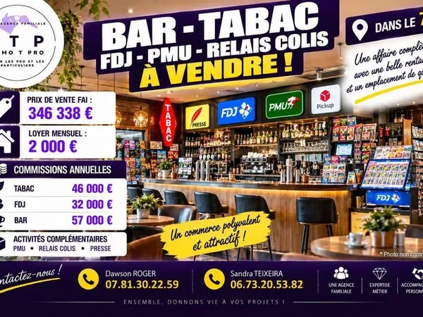 BEAU BAR TABAC FDJ PMU DANS LA PERIPHERIE DE POISSY (78)