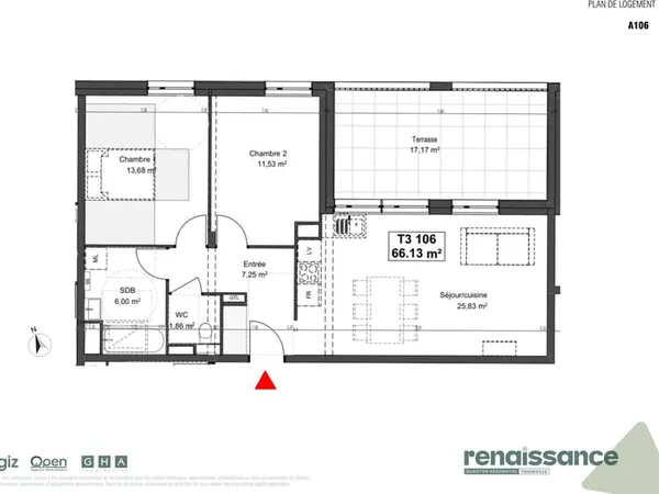 Résidence RENAISSANCE Appartement F3 neuf Lot A106