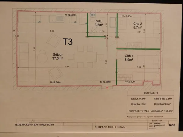 Appartement/plateau T3 à aménager au 2ème étage