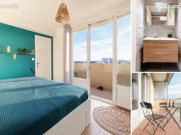 Chambre climatisée avec Salle d'eau & balcon privatifs 🌅 Vue dégagée 📍 Montpellier Arceaux