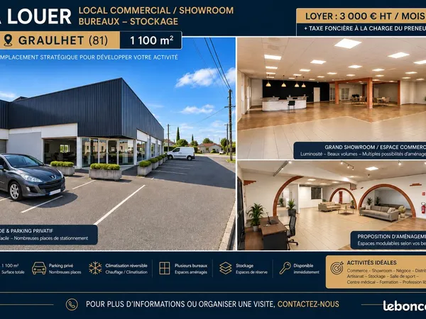 À LOUER - Bâtiment commercial 1 100 m² avec parking - Graulhet