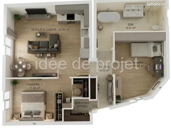 Appartement 3 pièces 64 m²