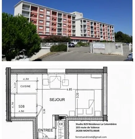 Studio meublé 24,58 m² avec parking sécurisé et cave