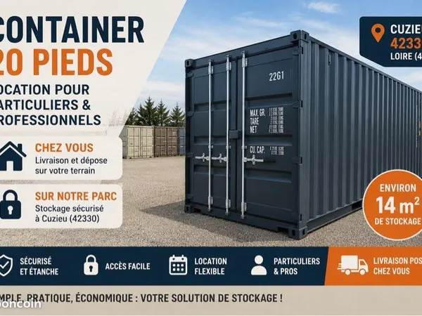 Location container de stockage 20 pieds - Cuzieu