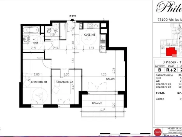 APPARTEMENT 3 PIECES AU 2EME ETAGE AVEC BALCON - AIX LES BAINS