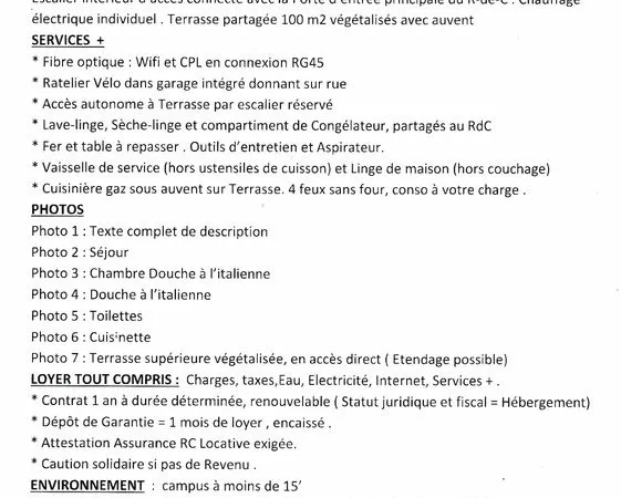T2 meublé chez l'habitant ( Loyer Tt compris)