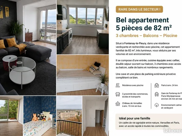 Bel appartement familial 84m² - 3 chambres - Piscine - Fontenay-le-Fleury