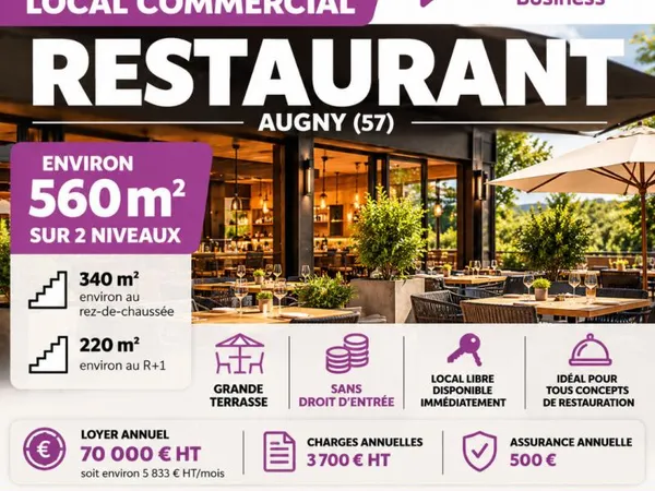 À LOUER - LOCAL COMMERCIAL DE RESTAURATION - ENVIRON 560 M² - GRANDE TERRASSE - SANS DROIT D'ENTRÉE