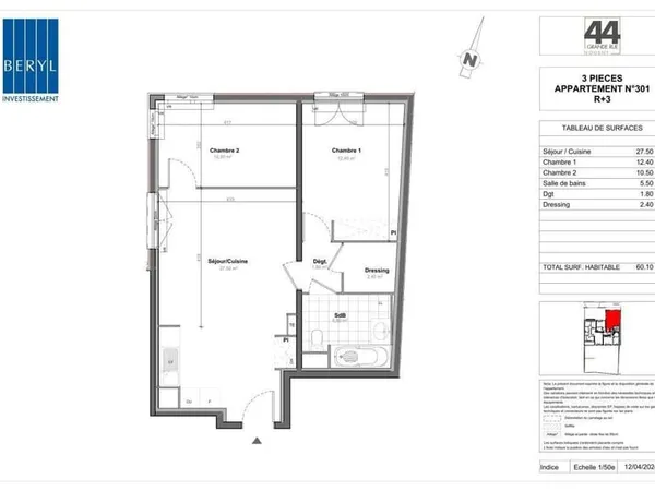 Appartement 3 pièces 60 m²