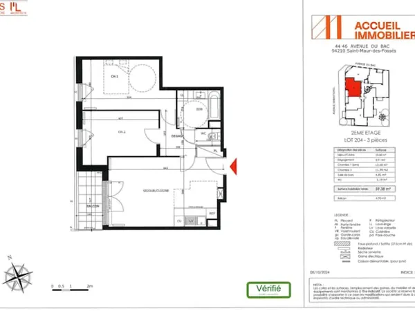 Appartement 3 pièces 59 m²