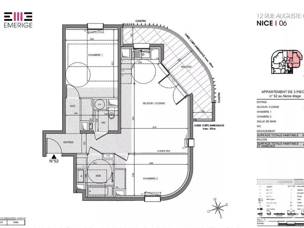 Appartement 3 pièces 64 m²