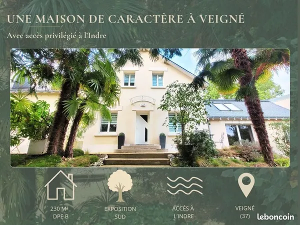Maison de caractère 230 m² - 5 chambres - DPE B - Jardin plein sud & coup de pêche sur l'Indre