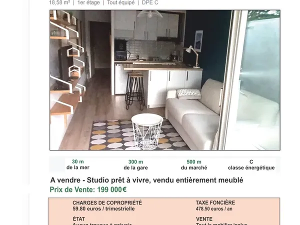 PORNICHET - A VENDRE STUDIO AVEC PARKING, à 30m de la mer