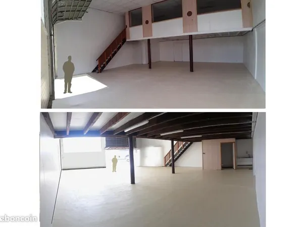 A louer : Local artisanal ou dépôt de 128 m² + 50 m² de bureau à l'étage + groupe sanitaire. Bât. B 