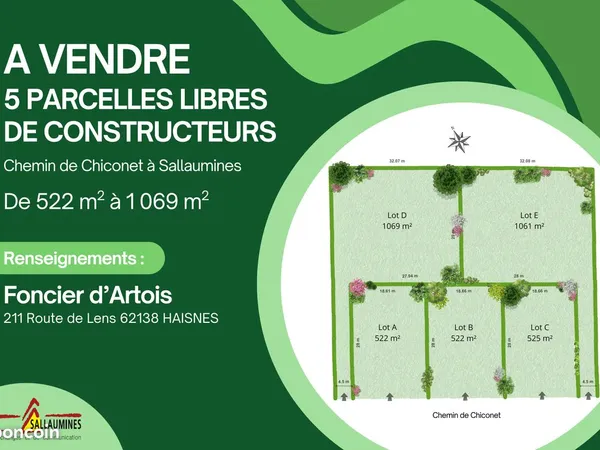 5 Terrains viabilisés à vendre à Sallaumines