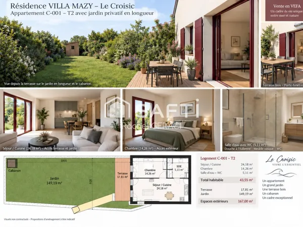 T2, VEFA, Villa Mazy avec terrasse et jardin
