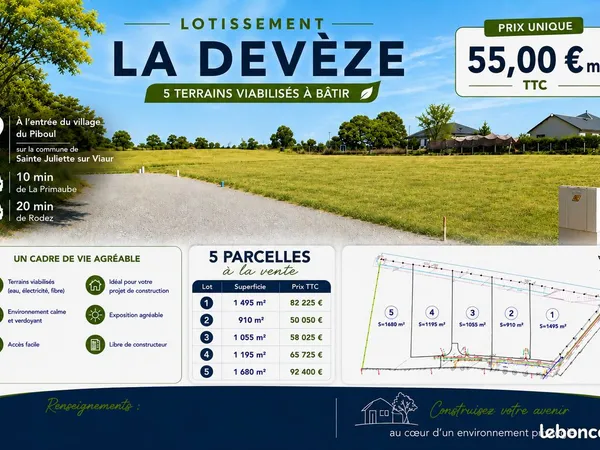 5 TERRAINS A BATIR VIABILISES - LE PIBOUL - SAINTE-JULIETTE-SUR-VIAUR - à 10 min de LA PRIMAUBE - à 