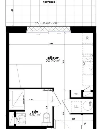 Studio meublé neuf 26 m² + terrasse - Lorient centre / Quai des Indes