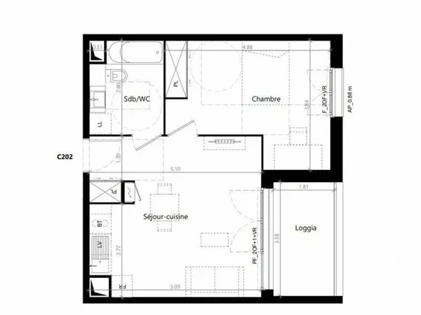 Appartement 2 pièces 52 m²