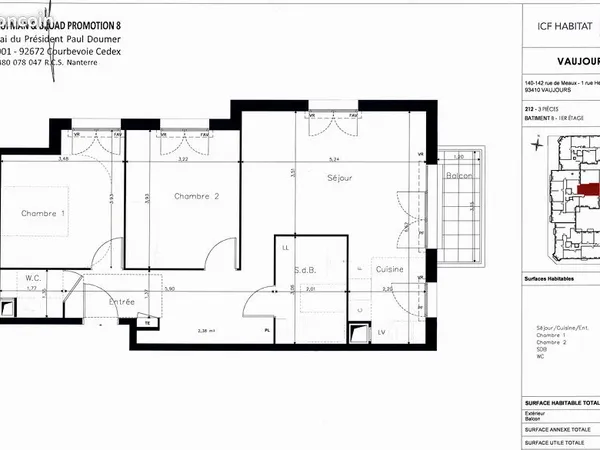 Appartement 3 pièces 69 m²