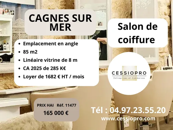SALON DE COIFFURE CA 285K€ CAGNES SUR MER