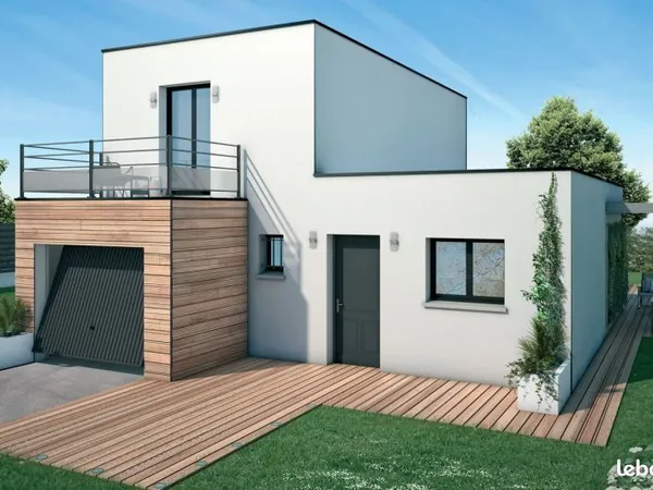 Maison contemporaine neuve de 90 m² avec 3 chambres et garage de 15 m² sur terrain viabilisé de 300 